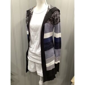 Roxy Womens XSmall Striped Long Sleeve Hooded Cardigan Sweater Blue White Black